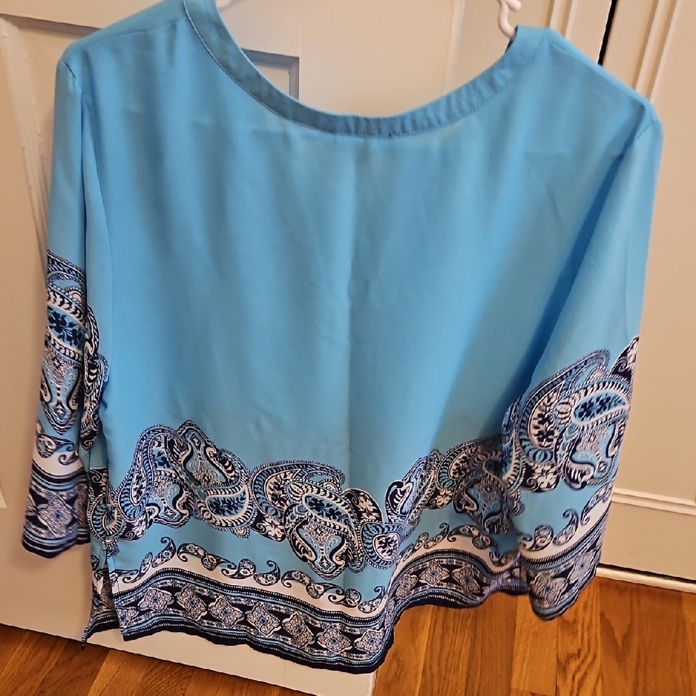 Cynthia Rowley Blue 3/4 Sleeve Tunic with Mandarin Collar - Picture 7 of 7